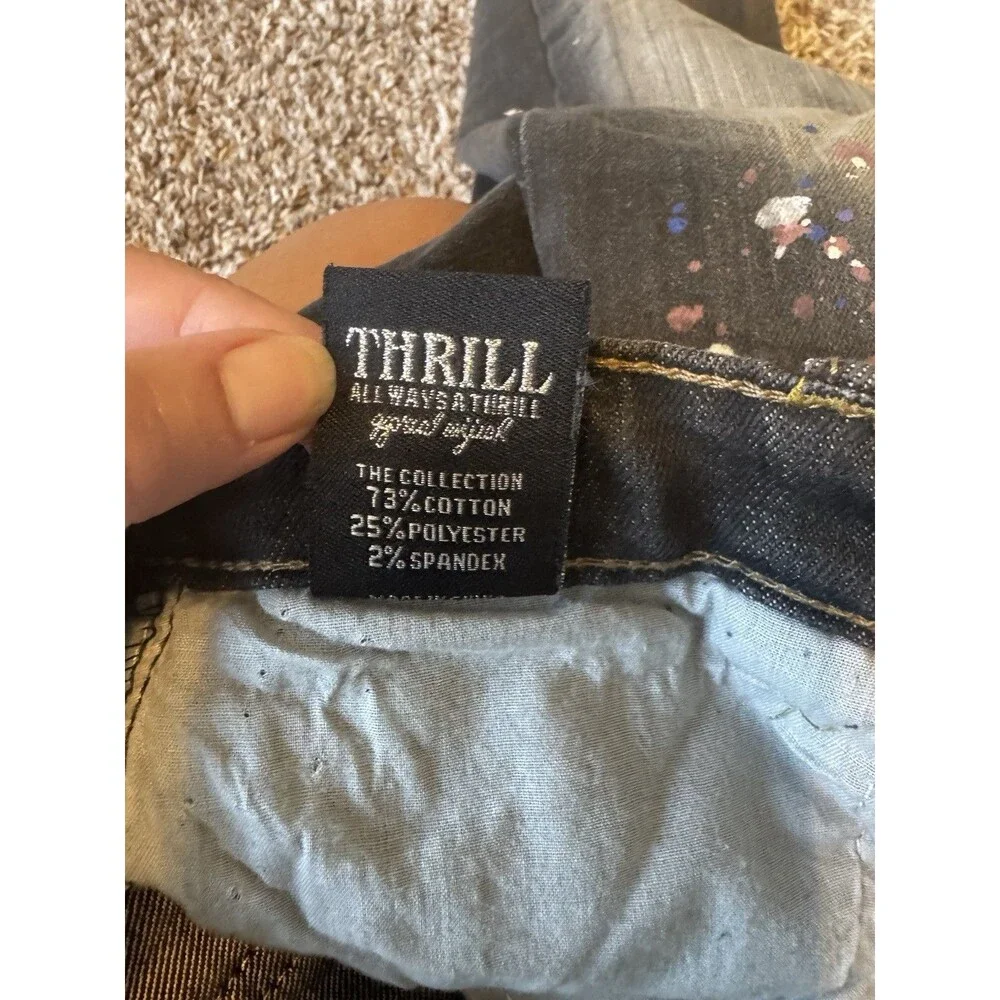THRILL Girls Size 16 Black Jeans Distressed Paint Splatter Y2K Straight Leg